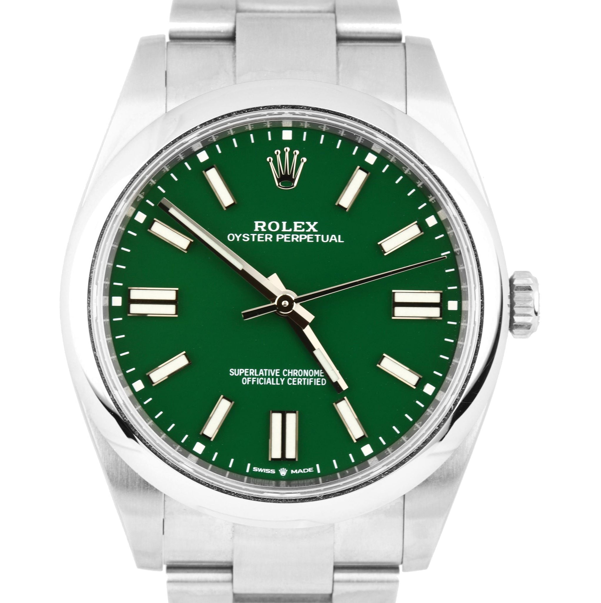 BRAND NEW 2021 CARD Rolex Oyster Perpetual 41mm GREEN Oyster Steel Watch 124300