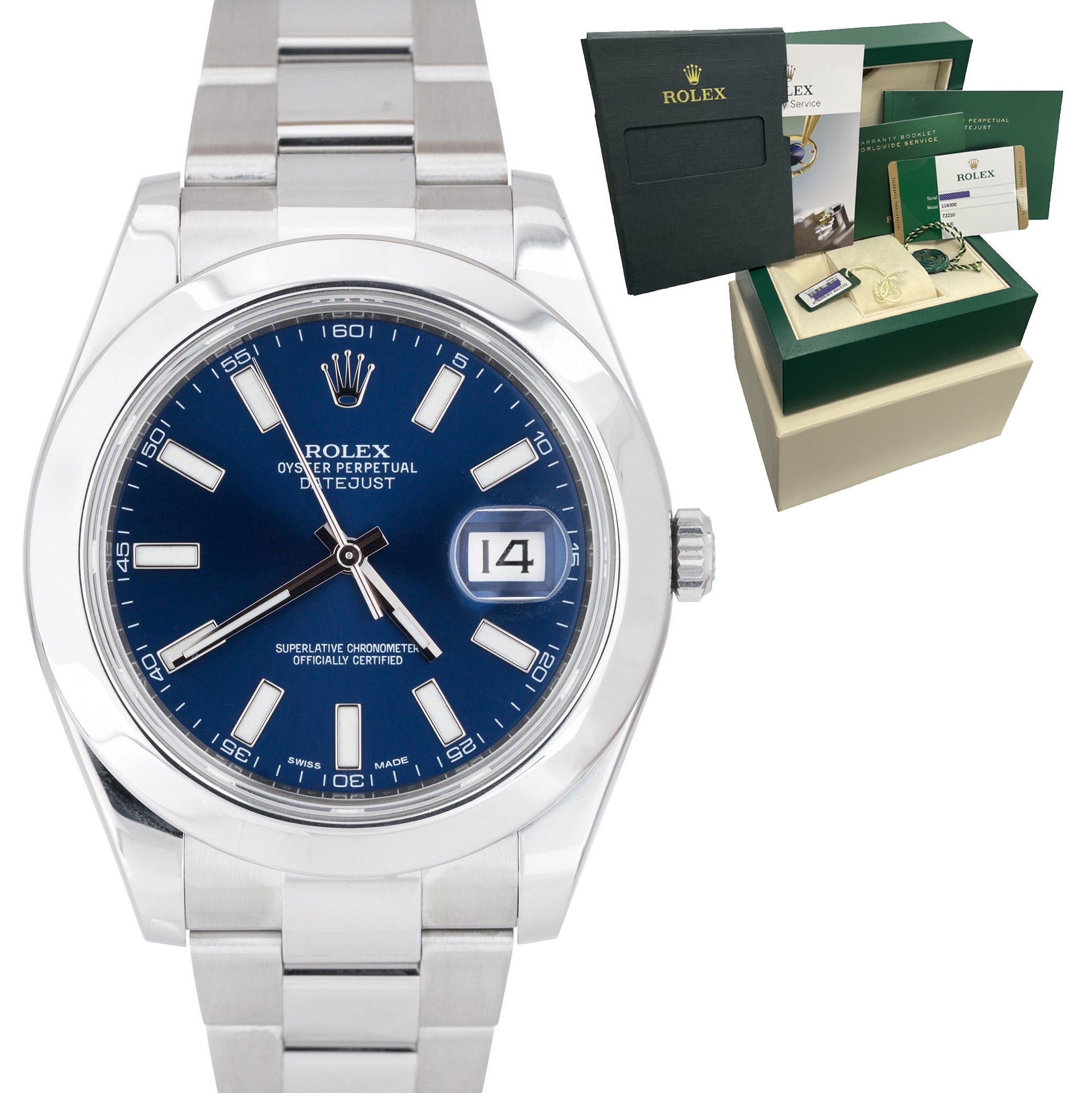 2016 Rolex DateJust II Blue Smooth Stainless Steel 41mm Oyster Watch 116300 B+P