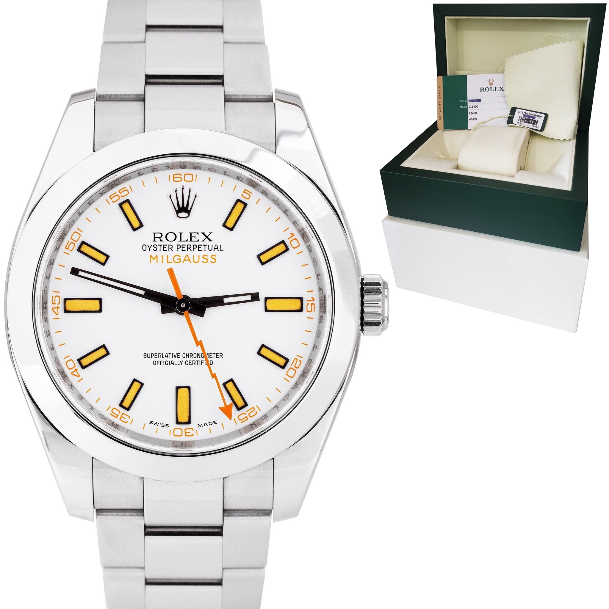 MINT Rolex Milgauss White Anti-Magnetic Stainless Steel Oyster 40mm Watch 116400