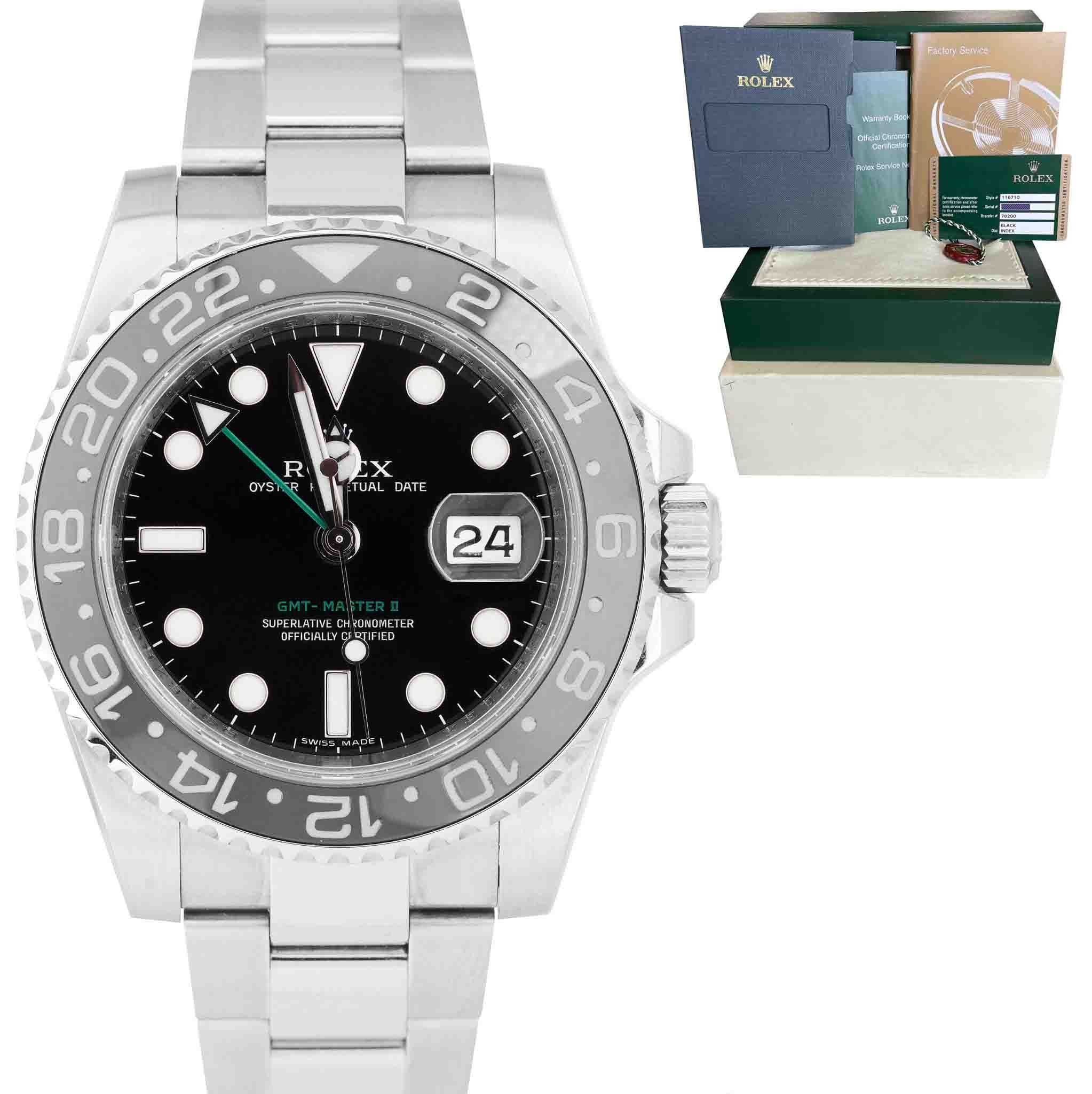 2010 Rolex GMT-Master II Stainless Steel Black 40mm Ceramic Watch 116710 LN B+P