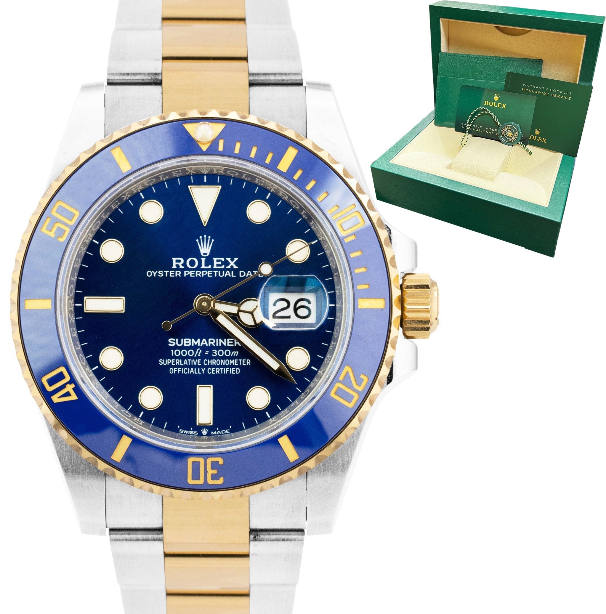 NEW 2022 STICKERED Rolex Submariner Date 41mm Ceramic Gold Blue Watch 126613 LB