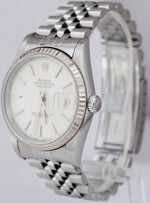 UNPOLISHED Rolex DateJust 36mm Silver TAPESTRY Steel NO-HOLES Case Watch 16234