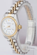 Ladies Rolex DateJust 26mm 18K Gold Two-Tone White Roman Jubilee Watch 69173 B+P