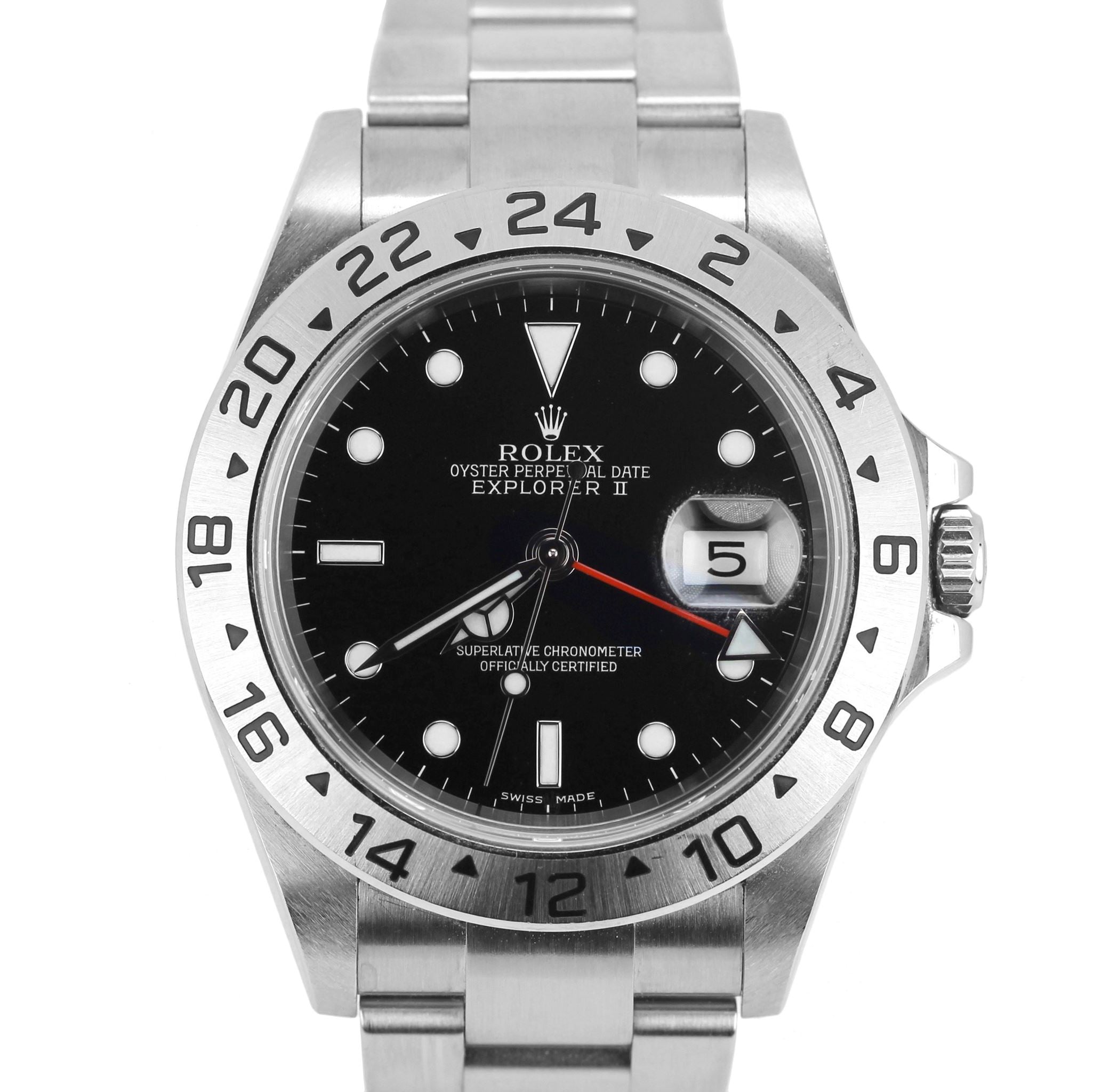 2008 UNPOLISHED Rolex Explorer II 16570 Z No Holes Black Date GMT 40mm Watch