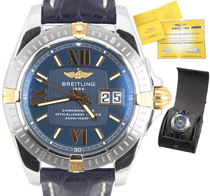 Breitling Galatic 41mm Blue Big Date 18K Two Tone Blue Steel B49350 Swiss Watch