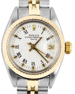 Ladies Rolex Date 26mm 6917 Two-Tone Gold Steel White Roman Watch DateJust 69173