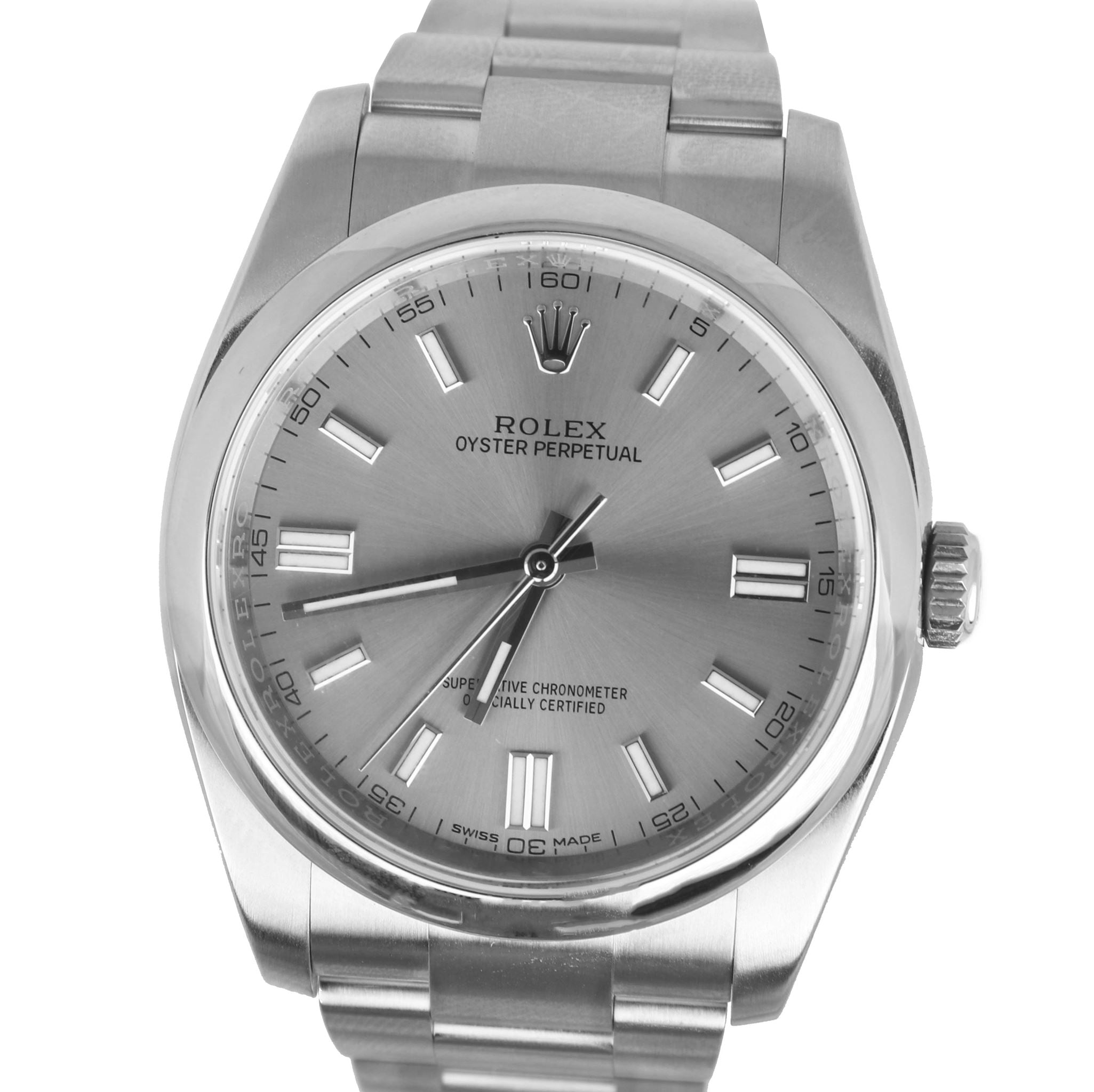MINT 2019 Rolex Oyster Perpetual 116000 36mm Gray Rhodium Stainless Steel Watch