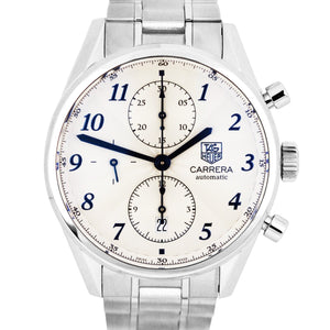 TAG Heuer Carrera Heritage Chronograph Steel Blue Date Watch CAS2111.BA0730 B+P