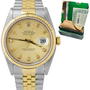 1996 Rolex DateJust 36mm Champagne Tapestry Diamond TT Jubilee Watch 16233 B+P