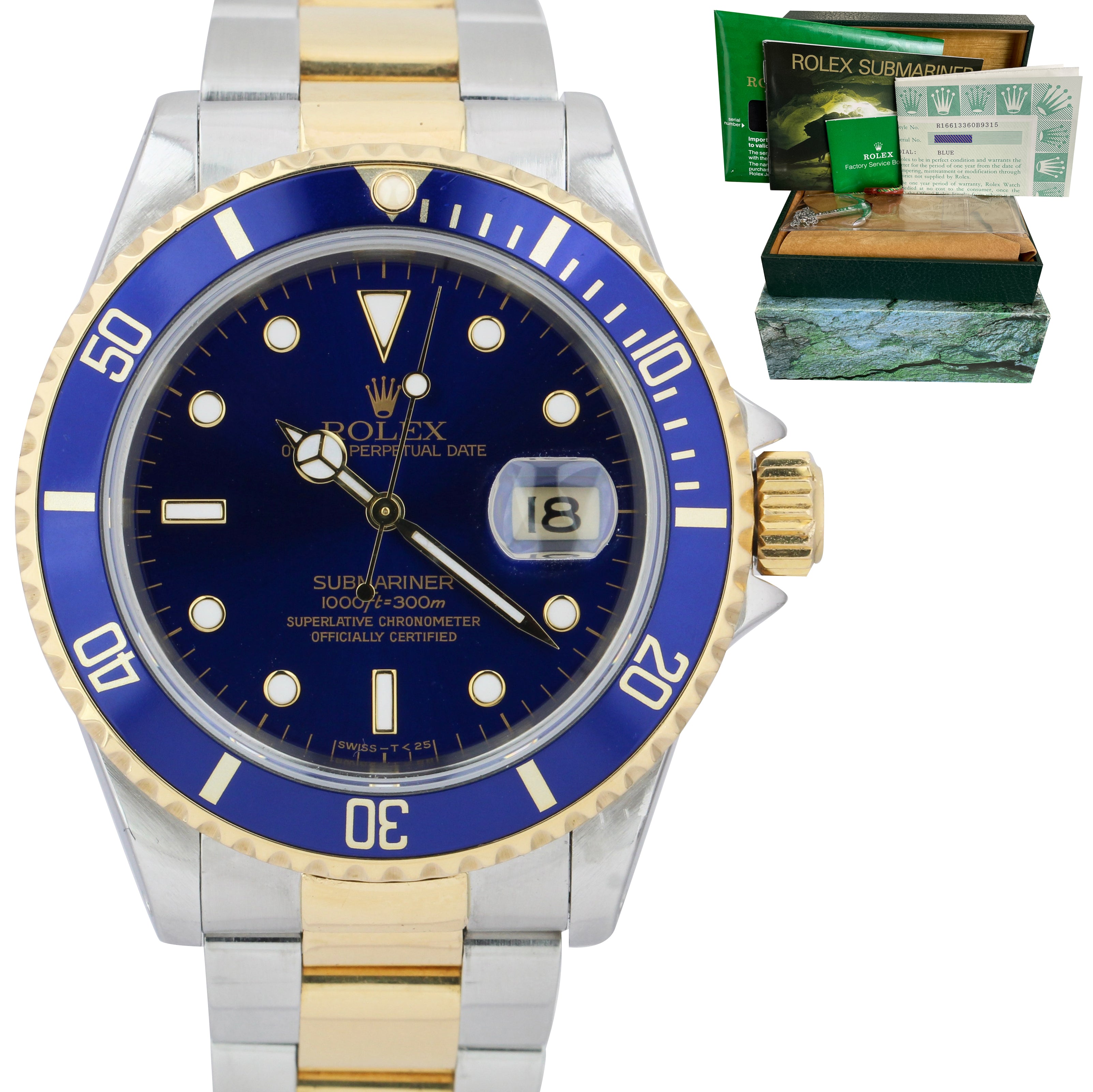 Rolex Submariner Date Two-Tone Steel Gold Blue 40mm Watch 16613 LB BOX