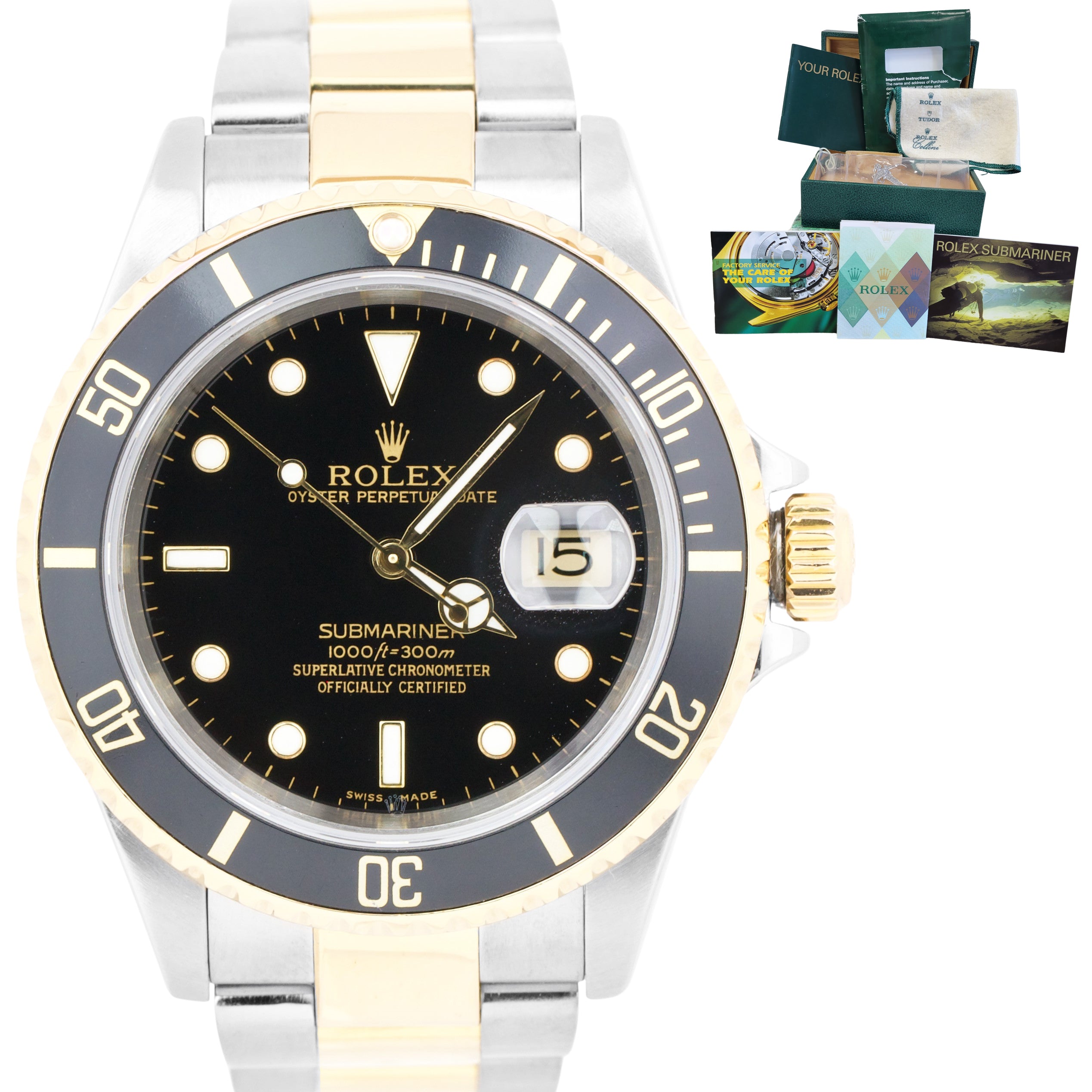 Rolex Submariner Black Two-Tone NO HOLES CASE 18K Yellow Gold 16613 40