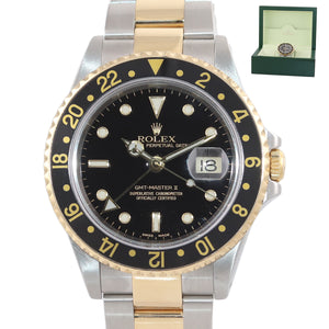 2002 Rolex GMT-Master II 16713 Two-Tone Gold Steel Date Black SEL 40mm Watch Box