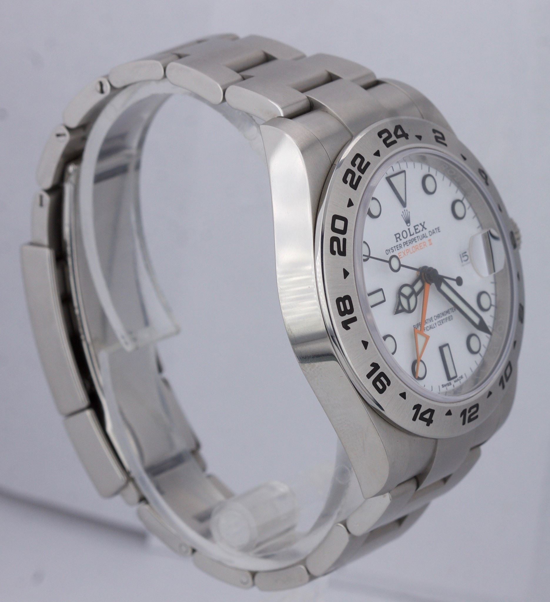 MINT 2018 Rolex Explorer II 42mm 216570 Polar White Orange Steel GMT Date Watch