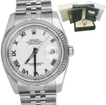 2009 Mint Rolex DateJust 116234 36mm White Roman Numeral Jubilee Date Watch