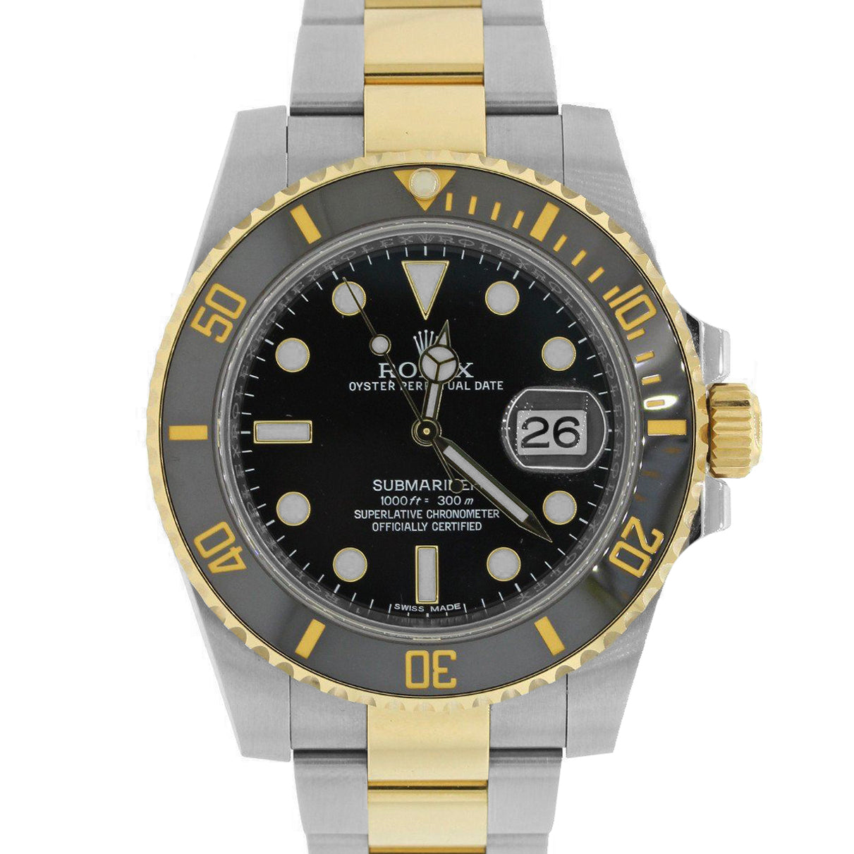 MINT Men's Rolex Submariner Ceramic 116613 N LN Two-Tone Gold Black Dive Watch