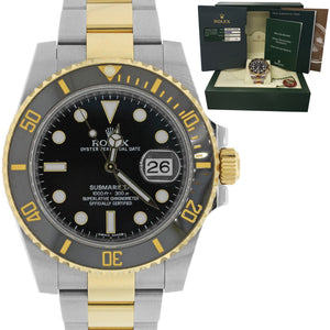 MINT Men's Rolex Submariner Ceramic 116613 N LN Two-Tone Gold Black Dive Watch