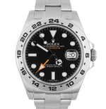 2018 Rolex Explorer II 42mm 216570 Black Orange Stainless Steel GMT Date Watch
