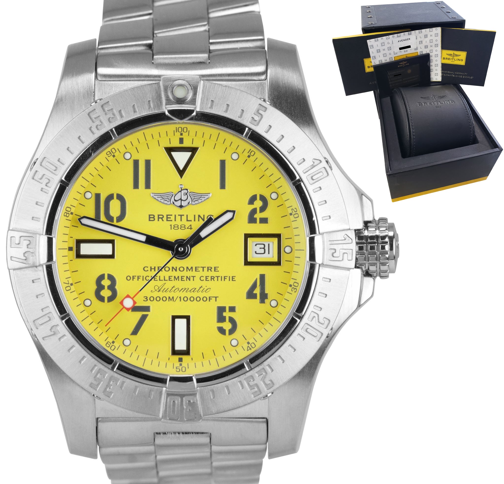Breitling Avenger Seawolf Yellow 45mm Automatic Stainless Date Watch A17330