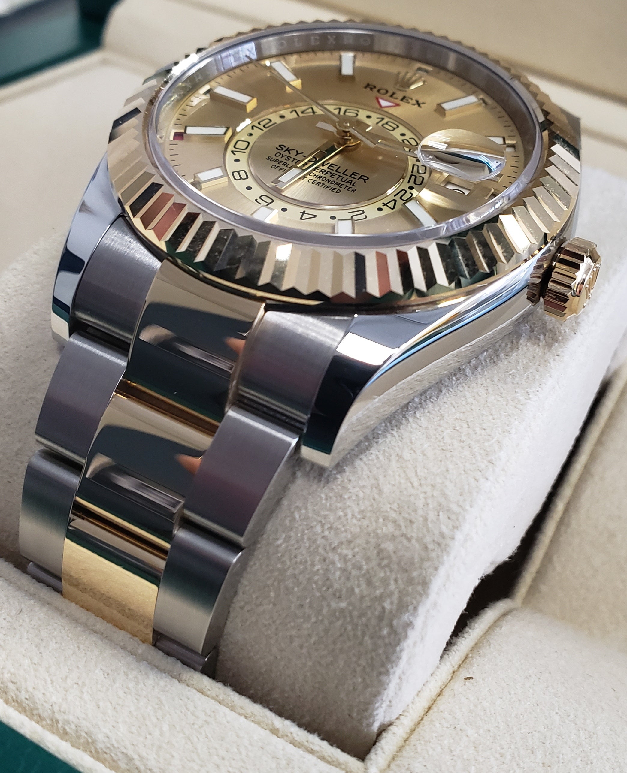 NEW Rolex Sky-Dweller 18K Two-Tone Gold Stainless Champagne 42mm Watch 326933