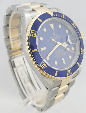 2000 Rolex Submariner 16613 Two-Tone GOLD BUCKLE Blue Dive 40mm Watch SEL B+P