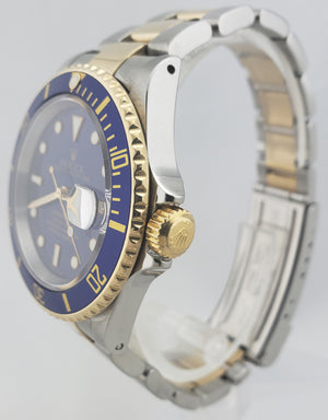 2000 Rolex Submariner 16613 Two-Tone GOLD BUCKLE Blue Dive 40mm Watch SEL B+P