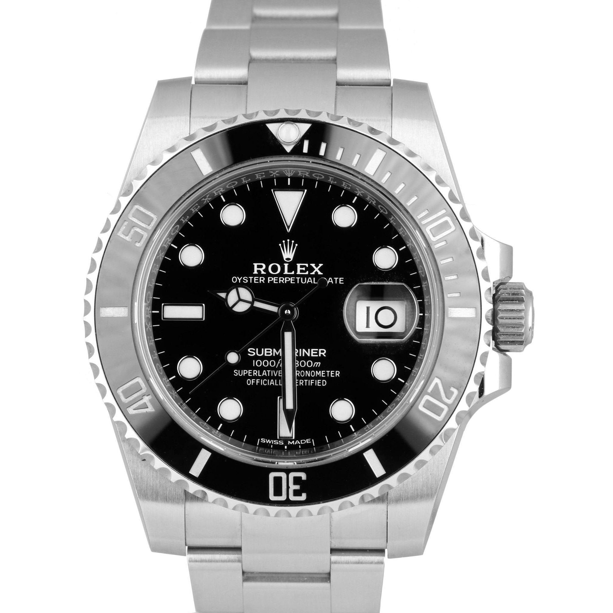 MINT 2015 Rolex Submariner Date 40mm Stainless Black Ceramic 116610 LN Watch B+P