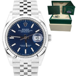 NEW 2021 Rolex DateJust Blue 36mm Fluted Steel White Gold Jubilee Watch 126234