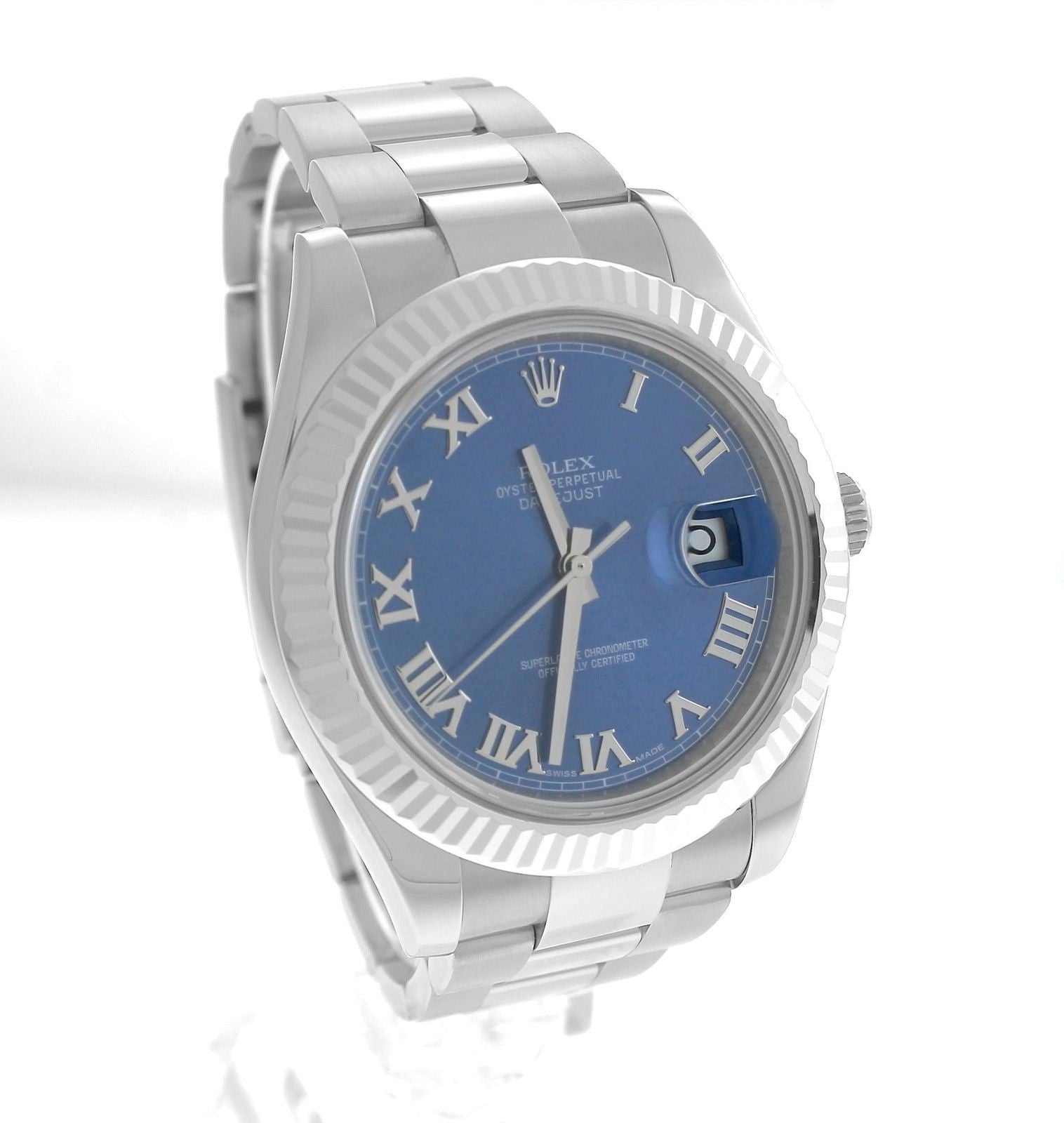 MINT Rolex Datejust II 2 41MM Blue Azzurro Roman 116334 Stainless 18K Gold Watch