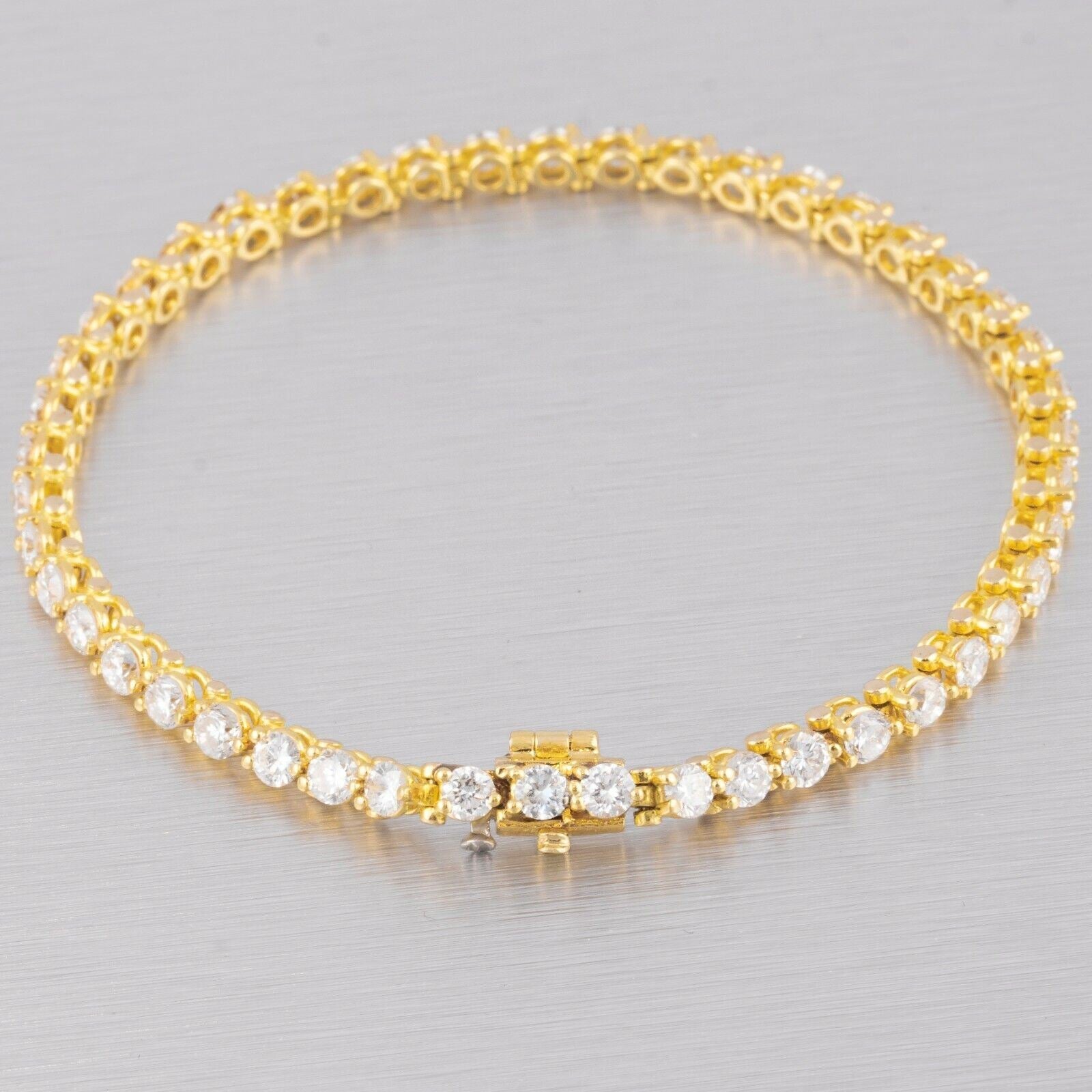 Modern 18k Yellow Gold 46 Stone F VS1 Diamond Tennis Bracelet 4.60ctw 6.75"