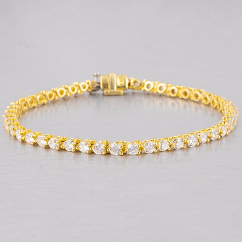 Modern 18k Yellow Gold 46 Stone F VS1 Diamond Tennis Bracelet 4.60ctw 6.75"