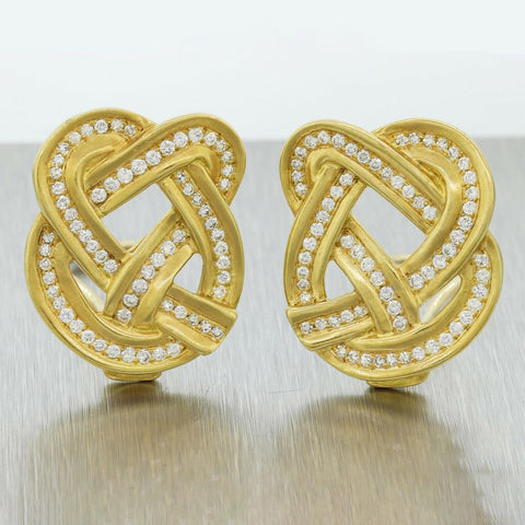 Rare Tiffany & Co. Angela Cummings 18k Gold Diamond Pretzel 1.50ctw Earrings 1"