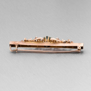 Antique Victorian Etruscan Revival 14k Rose Gold Aquamarine Scroll Brooch Pin