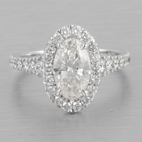14k White Gold Oval Diamond Halo Bridal Engagement Ring 2.00ctw sz 4.75