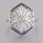 Antique Estate Art Deco 14k White Gold Diamond Sapphire Ring 0.40ctw Size 6.75