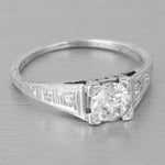 1930's Antique Art Deco 18k White Gold Diamond Engagement Ring 0.76ctw