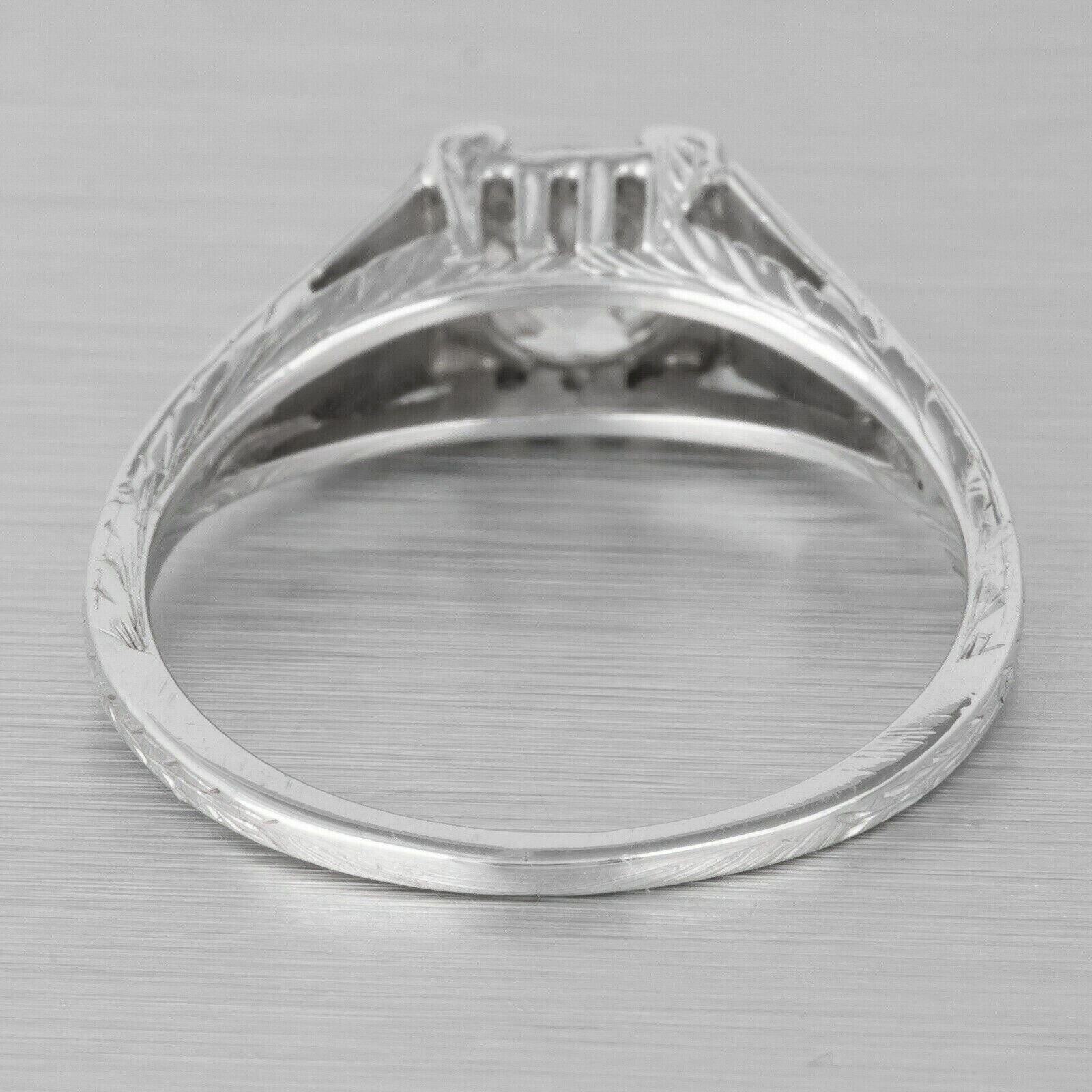 1930's Antique Art Deco 18k White Gold Diamond Engagement Ring 0.76ctw