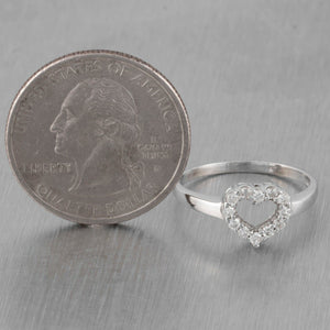 Modern Estate Solid 14k White Gold Open Heart Diamond Ring 0.27ctw Size 6.75
