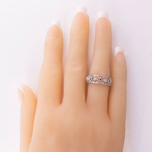 18k White Gold Diamond & Sapphire Milgrain Eternity Band 0.32ctw Ring Size 6.25