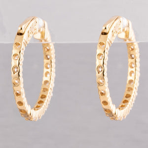 14k Yellow Gold Diamond In & Out Hoop Earrings 1.65ctw - Snap Closure