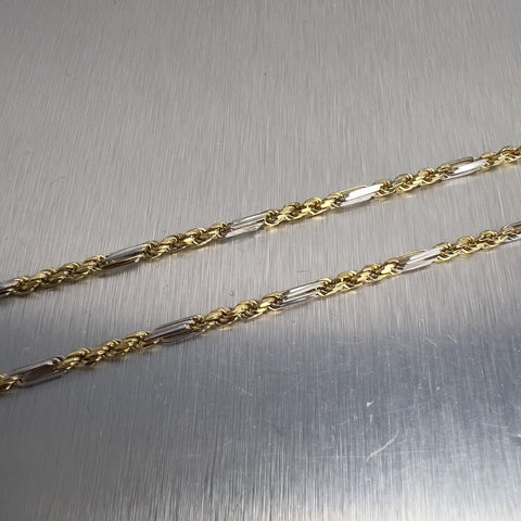 14k White & Yellow Gold Designer Spiga Rope 3.00mm Chain Necklace 22.5" ITALY