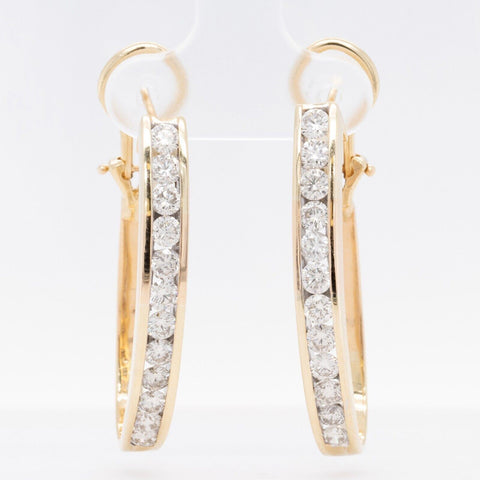 14k Yellow Gold 24 St. Diamond J-Hoop Earrings 2.40ctw H SI1 5.4dwt