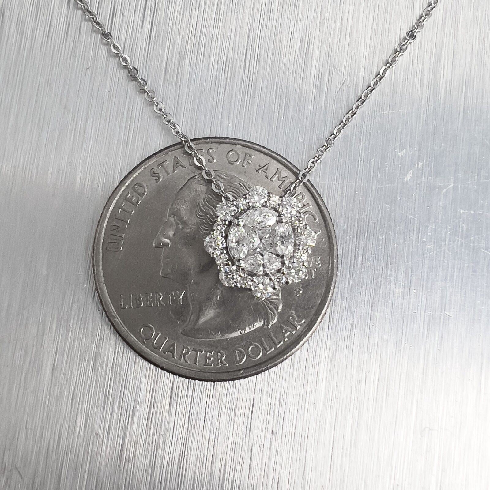 14k White Gold Princess & Marquise Diamond Cluster Circlet Necklace 0.85ctw