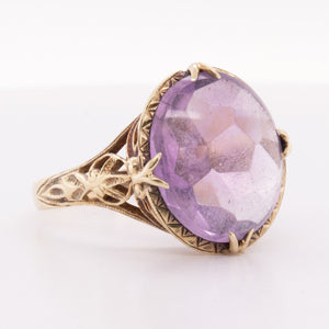 Vintage 14k Yellow Gold Oval Amethyst 12.00 x 14.00mm Open Gallery Ring size 7