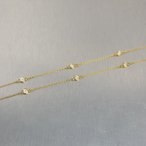 14k Yellow Gold 10 Station Diamonds by the Yard Necklace 1.00ctw 18" 3.2g