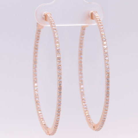LARGE 14k Rose Gold Diamond In & Out Hoop 1.70" Earrings 1.63ctw - Snap Closure