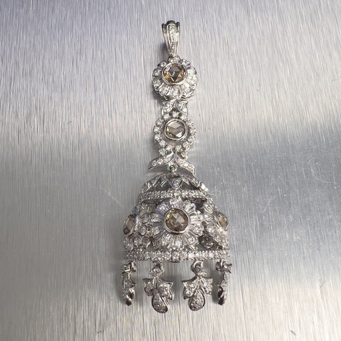 Antique Art Deco 18k White Gold Diamond Filigree Floral Pendant 1.70ctw