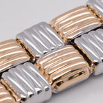 Superoro 14k White & Yellow Gold Checkered Link Bracelet 7.5" 12.00mm ITALY