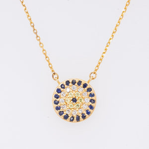 14k Yellow Gold Evil Eye Diamond Sapphire Citrine Pendant Necklace 18.5" 2.9g