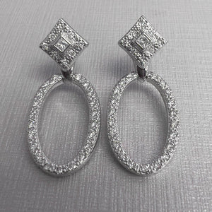 18k White Gold Diamond Oval Doorknocker Dangle Earrings 0.50ctw G VS2