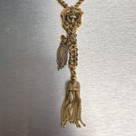 Antique Victorian 14k Yellow Gold Seed Pearl Dangling Tassel Slider Necklace 37"